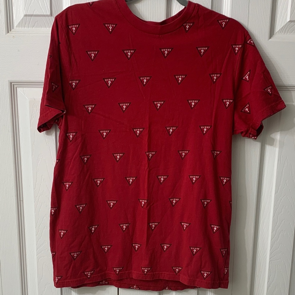 Guess Red Logo Pattern Men's Tee